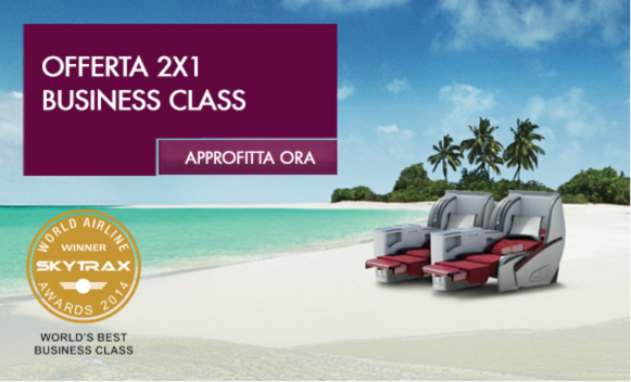 Qatar Airways Business class offerte 2x1