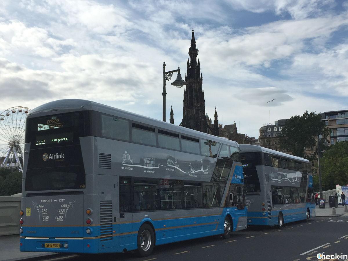 Airlink 100 bus service from Edinburgh city centre (Waverley Bridge) to Turnhouse Airport