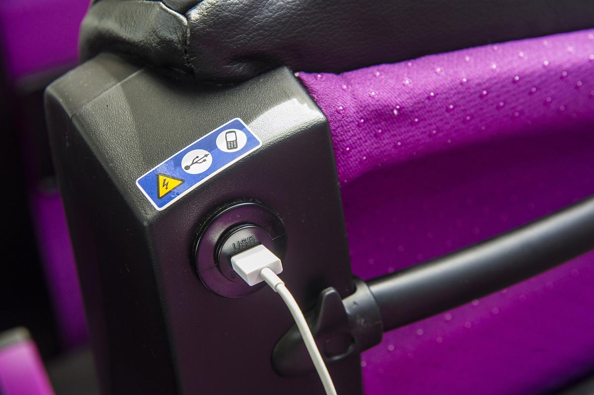 USB charging points on board of the First Bus Service 500
