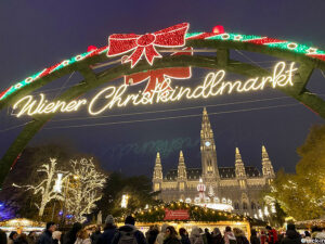 Entering the Christmas market in Rathausplatz in Vienna city centre