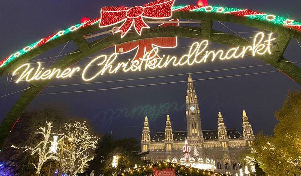 Entering the Christmas market in Rathausplatz in Vienna city centre